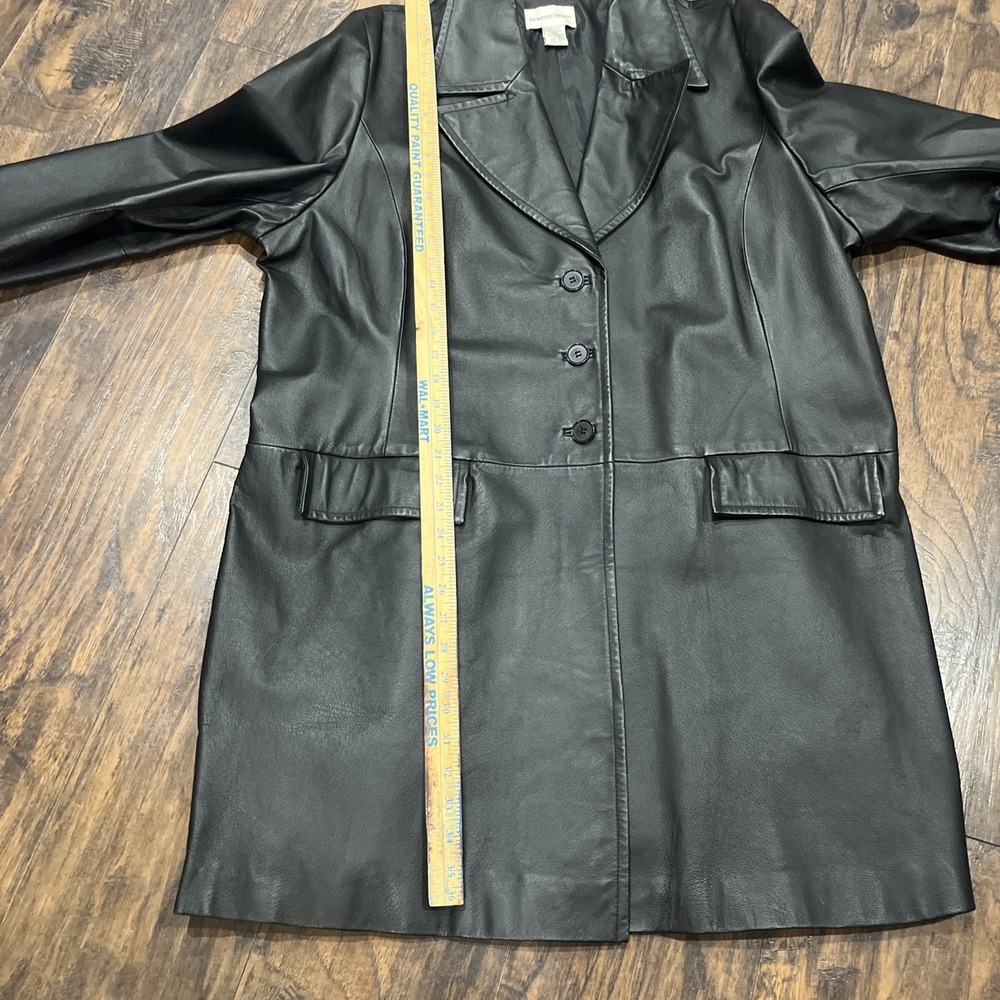 Vtg Newport News‎ Black Leather Long Overcoat Women's Size 22W Matrix/ Mob - Picture 6 of 12